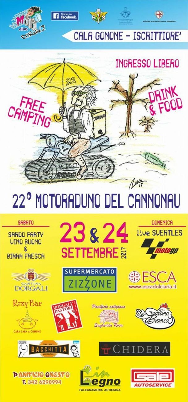22° Motoraduno del Cannonau – 23 e 24 settembre 2017 Cala Gonone Dorgali 22° Motoraduno del Cannonau – 23 e 24 settembre 2017 Cala Gonone Dorgali